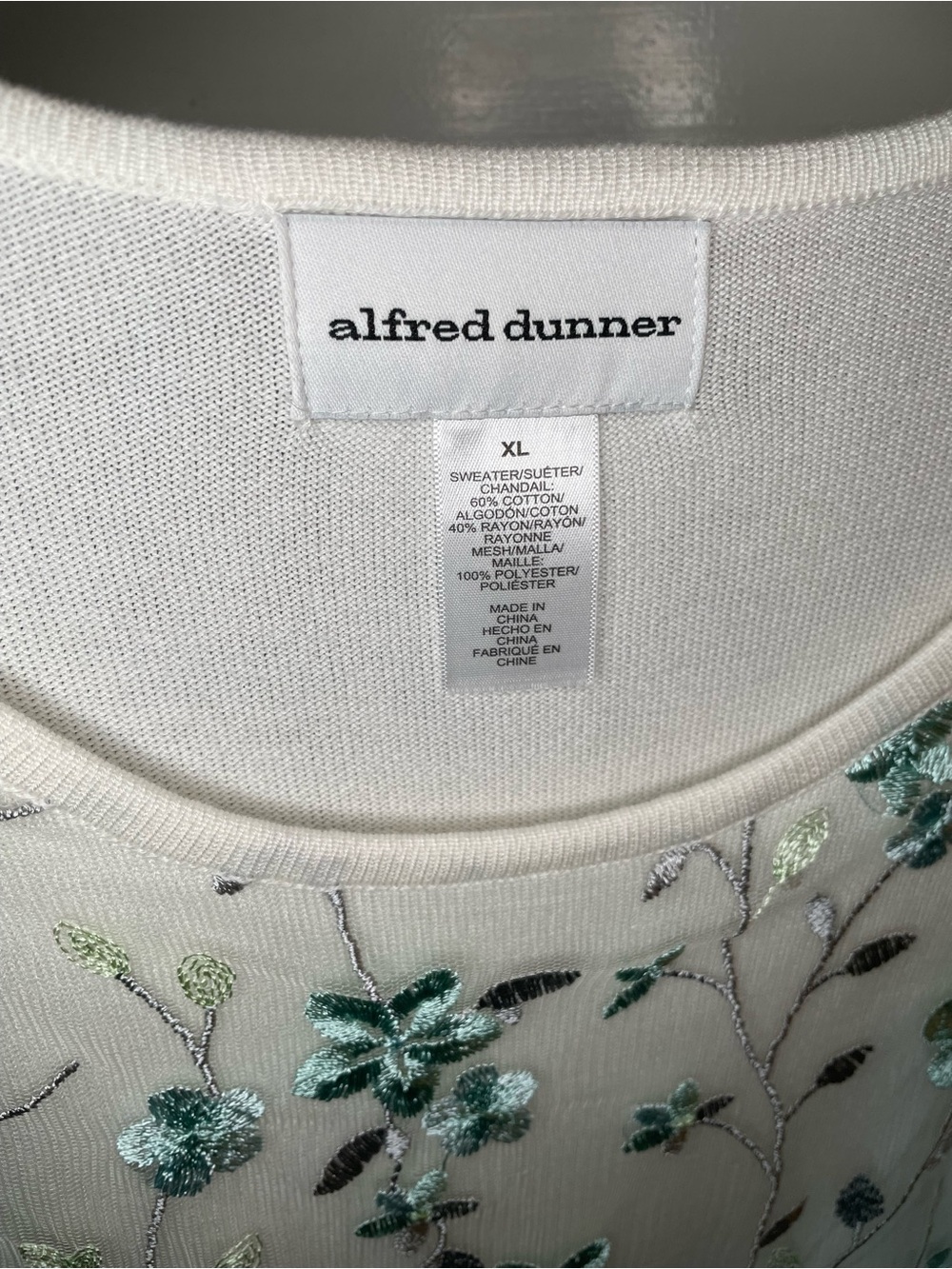 Alfred Dunner Cream Short-Sleeve Floral Embroidered Top with Aqua Accents - Picture 3 of 5